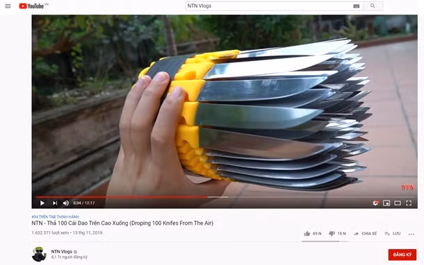 Youtuber Việt gây phẫn nộ khi chơi ngông thả dao từ trên cao xuống