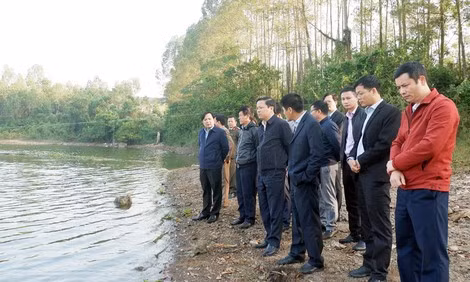 Đoàn công tác của UBND tỉnh Phú Thọ do ông Phan Trọng Tấn - Phó Chủ tịch tỉnh làm trưởng đoàn đi kiểm tra thực tế việc khắc phục hậu quả sau sai phạm đã bị xử lý của Công ty Gia cầm Hòa Phát Phú Thọ tại hồ Ngả Hai.
