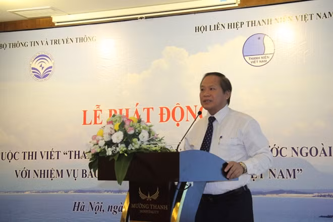 Bộ trưởng Bộ TT&TT, Phó Trưởng ban Tuyên giáo Trung ương, Trưởng ban chỉ đạo cuộc thi phát biểu tại lễ phát động, ảnh Ngô Lộc