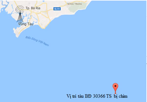 Vị trí tàu đánh cá BĐ-30366 TS lâm nạn.. Vị trí tàu đánh cá BĐ-30366 TS lâm nạn..