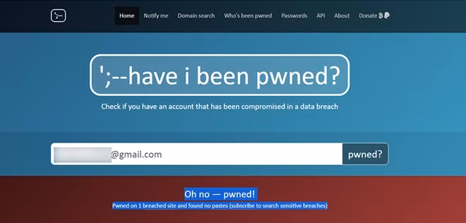 Thông báo khi email bị rò rỉ