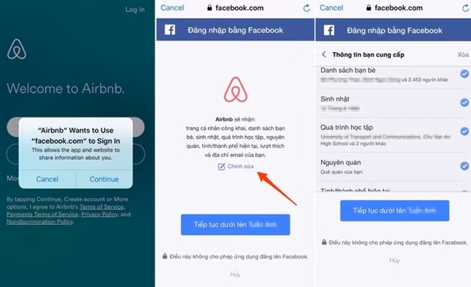 Một ứng dụng đòi quyền truy cập dữ liệu cá nhân người dùng Facebook.