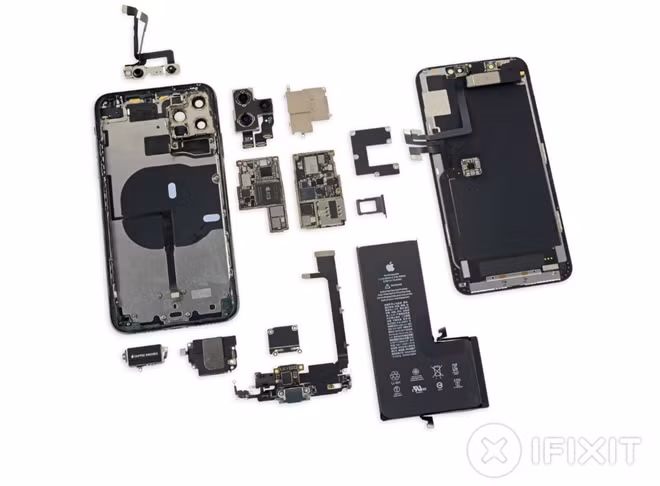 Toàn bộ linh kiện bên trong của "khủng long" iPhone 11 Pro Max. Cuối cùng, iFixit chấm 6/10 điểm cho khả năng sửa chữa của iPhone 11 Pro Max.