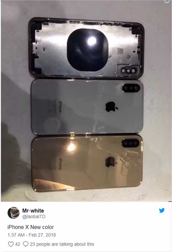 Hình ảnh lộ diện về một chiếc iPhone X màu vàng sắp sửa trình làng.