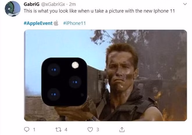 Ngôi sao phim hành động Mỹ Arnold Schwarzenegger với vũ khí mà ống phóng rocket " từ cụm camera của iPhone 11 Pro.