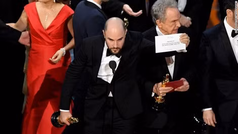 Năm 2017, giải thưởng Oscar bị công bố nhầm. ảnh: CNN