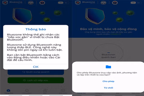 Bên cạnh đó ứng dụng cũng sẽ yêu cầu cho phép truy cập vị trí và truy cập một số thông tin của người dùng (việc cho phép truy cập này không sợ bị mất thông tin dữ liệu vì ứng dụng không thu thập những thông tin này) để nếu người bạn tiếp xúc hoặc có bất kỳ ca nhiễm mới nào nhiễm COVID-19, ứng dụng sẽ ngay lập tức gửi thông tin đến bạn.