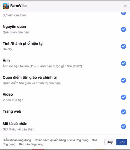 Một ứng dụng game trên Facebook được truy cập rất nhiều thông tin người dùng. Một ứng dụng game trên Facebook được truy cập rất nhiều thông tin người dùng.