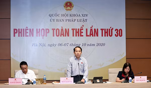 Chủ nhiệm Ủy ban Pháp luật của Quốc hội Hoàng Thanh Tùng phát biểu tại phiên họp. Ảnh: TTXVN