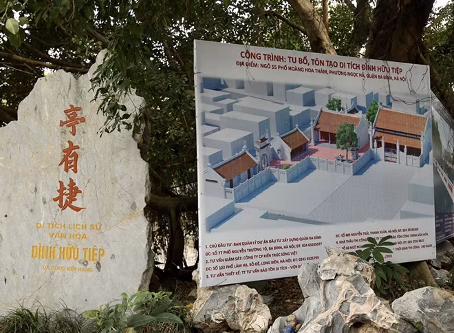 Dự án tu bổ, tôn tạo di tích hồ Hữu Tiệp và mảnh xác máy bay B52 bị bắn rơi ngày 27/12/1972 (quận Ba Đình, Hà Nội) bao gồm một số nội dung như xây bệ đỡ, bảo quản và trưng bày tại chỗ mảnh xác máy bay B52; tôn tạo tường rào, kè xung quanh hồ (phá dỡ và xây lại 34,6m kè đá hộc; phá dỡ và xây lại 152,2m tường rào, lan can đỉnh kè, cửa, thang xuống hồ); nạo vét bùn trong lòng hồ; cải tạo, chỉnh trang tổng thể khu nhà phụ trợ 2 tầng; hạ tầng kỹ thuật.