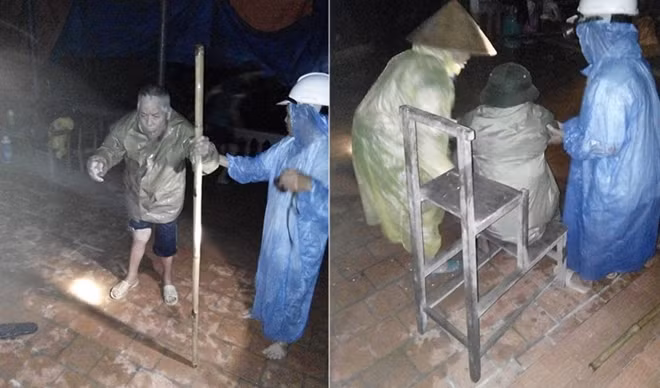23h nước lên vùn vụt, trời mưa như trút, đồ không dọn thì thôi nhưng papa phải lo đưa ông đi chỗ an toàn. (FB Nguyen Van Anh chia sẻ)