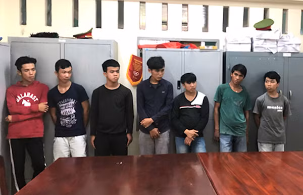 Một số đối tượng tham gia gây rối trật tự công cộng tại TP Mỹ Tho (Tiền Giang).