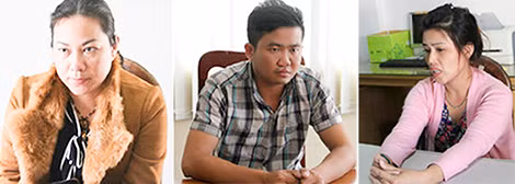 Các đối tượng Oanh, Tùng, Thu tại cơ quan điều tra.