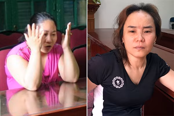 Lê Thị Hoa và Hoàng Thị Thanh Dung tại cơ quan Công an