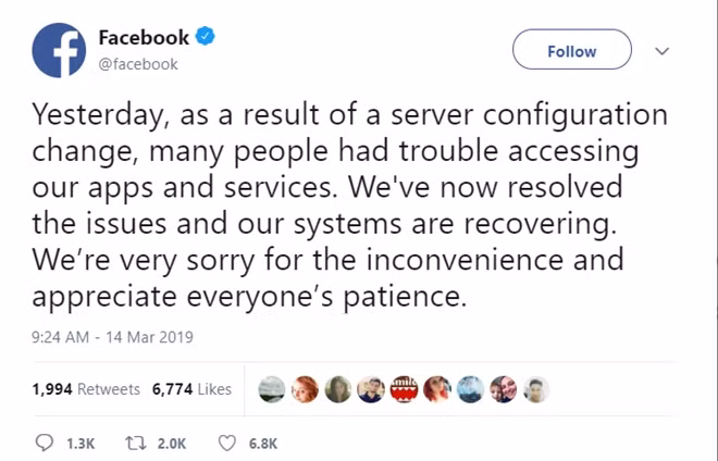 Facebook "hé lộ" nguyên nhân hệ thống bị tê liệt.