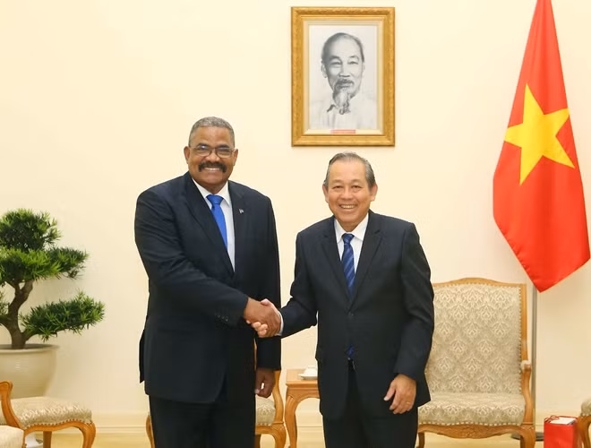 Phó Thủ tướng Thường trực Chính phủ Trương Hòa Bình và Chánh án Toà án nhân dân Tối cao Cuba Rubén Remigio Ferro - Ảnh: VGP/Lê Sơn