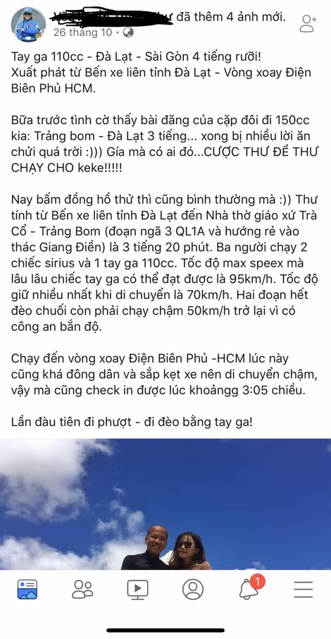 Vụ cá cược vượt cung đường Đà Lạt - Hồ Chí Minh của một nữ “phượt thủ” (ảnh FBNV).