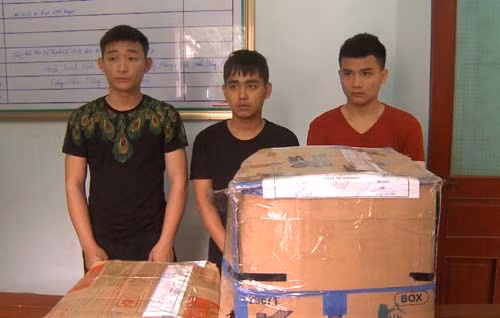 3 đối tượng bị khởi tố Quang, Thiện, Thành và số pháo thu giữ