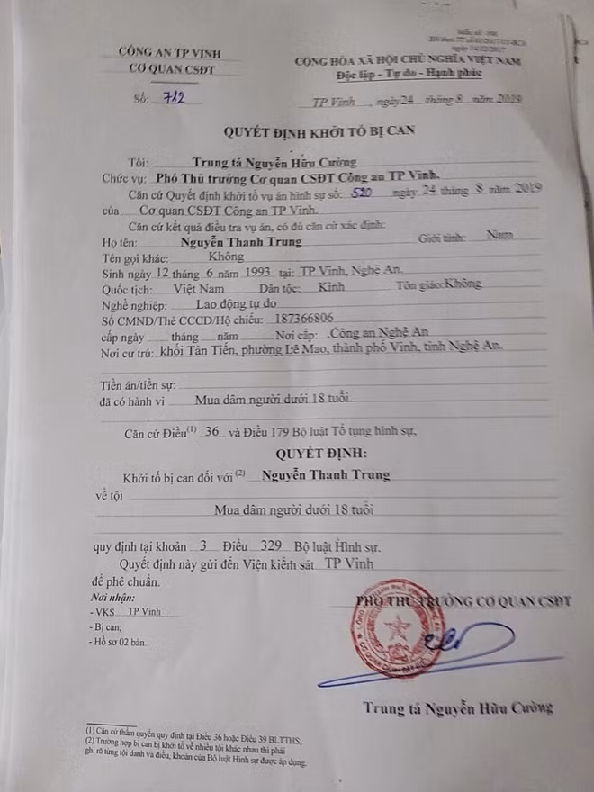 Quyết định khởi tố.