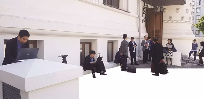 Nhóm PV tháp tùng chờ tác nghiệp tại Nhà khách Chính phủ Liên Bang Nga
