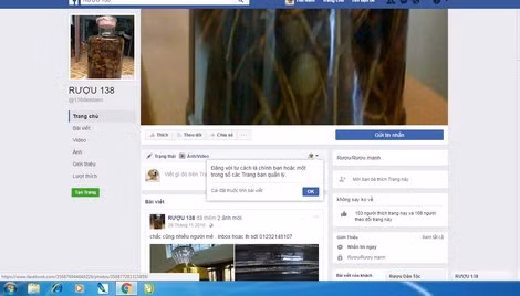 Một facebook cá nhân rao bán công khai "rượu 138".