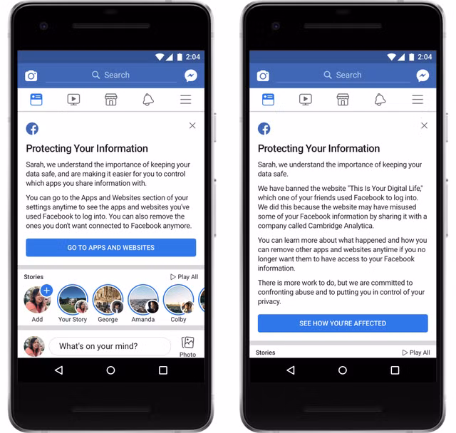Những tài khoản bị rò rỉ thông tin sẽ có một dòng thông báo từ Facebook