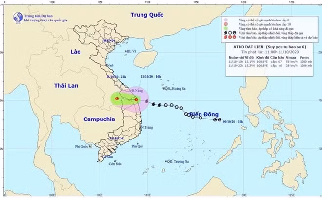 Bão số 6 đi vào đất liền miền Trung.