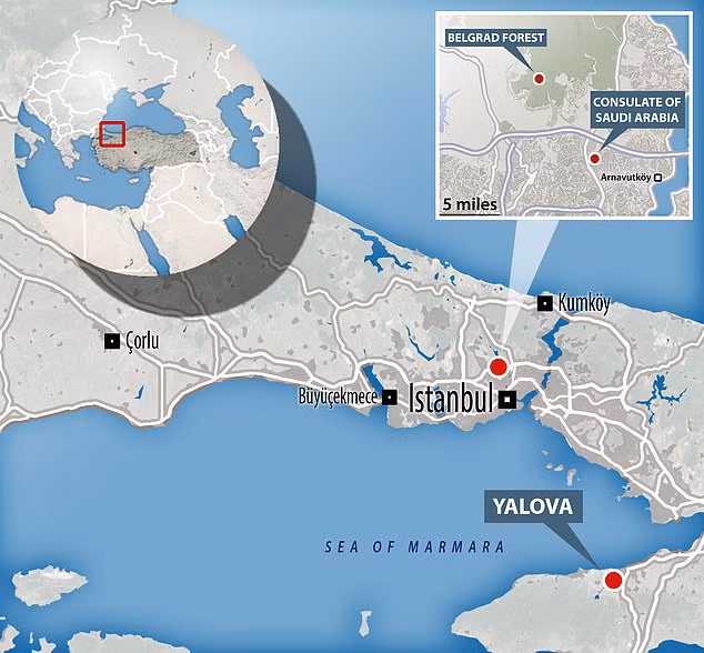 Cảnh sát Thổ Nhĩ Kỳ đang lần theo vết tích của vụ án tại khu rừng Belgrad và thành phố Yalova. Ảnh: Dailymail Cảnh sát Thổ Nhĩ Kỳ đang lần theo vết tích của vụ án tại khu rừng Belgrad và thành phố Yalova. Ảnh: Dailymail