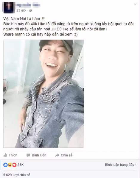 Nam thanh niên tự thiêu mình vì 40.000 Like ở TP Hồ Chí Minh.