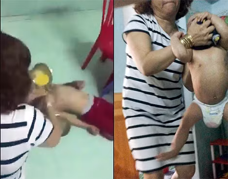 Cảnh hai bảo mẫu của cơ sở Nhóm trẻ Mẹ Mười hành hạ các cháu bé khiến dư luận phẫn nộ.