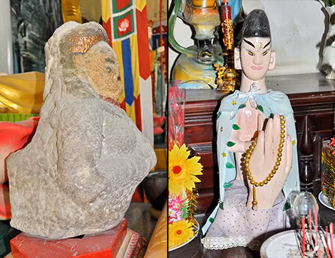 Pho tượng Thiên Y A Na và Quan Âm Bồ Tát được tìm thấy khi đào giếng ở chùa Hoa Tiên cách đây hơn 200 năm.