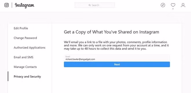 Lỗi bảo mật xảy ra với tính năng "Sao lưu dữ liệu" trên Instagram.