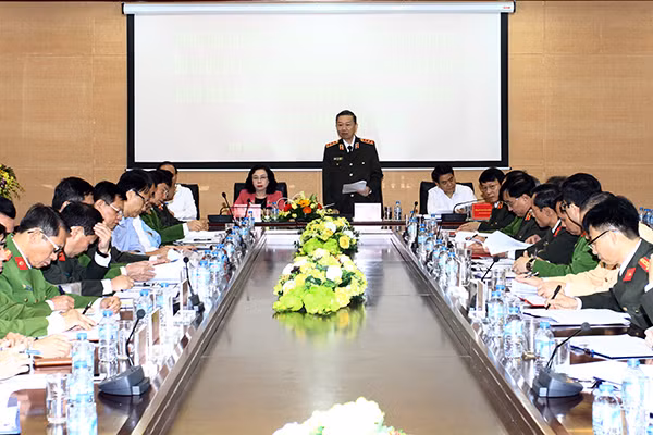 Bộ trưởng Tô Lâm phát biểu tại buổi kiểm tra công tác.