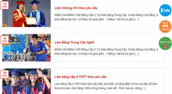 Quảng cáo công khai làm bằng giả trên mạng.