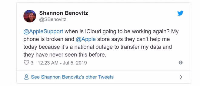 Báo cáo của người dùng về lỗi dịch vụ của Apple.