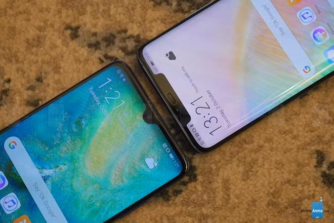 Mate 20 với thiết kế giọt nước khác biệt với thiết kế tai thỏ trên Mate 20 Pro.