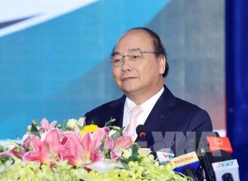 Thủ tướng Nguyễn Xuân Phúc phát biểu tại Hội nghị xúc tiến đầu tư tỉnh Bình Phước năm 2018. Ảnh: Thống Nhất - TTXVN