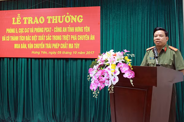 Đại tá Đỗ Đình Hào, Giám đốc Công an tỉnh phát biểu tại Lễ Trao thưởng