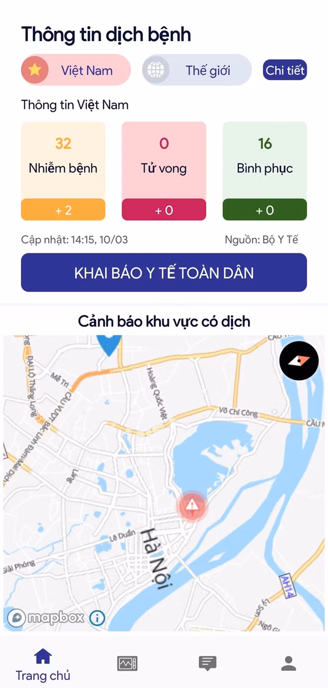 Bản đồ khu vực có người nhiễm COVID-19 theo nguồn của Bộ Y tế.