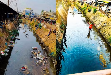 Trước và sau khi con sông đầy rác bên chợ Lộc Ninh được dọn. Trước và sau khi con sông đầy rác bên chợ Lộc Ninh được dọn.