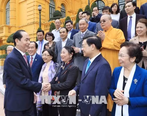 Chủ tịch nước Trần Đại Quang với các đại biểu tham dự hội nghị. Ảnh: Nhan Sáng/TTXVN