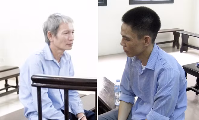 Hai bị cáo Hoàng (trái) và Thịnh tại phiên xét xử.