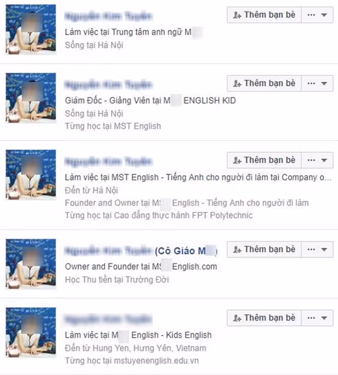 Hàng chục trang Facebook cá nhân giả mạo nữ giáo viên tiếng Anh.