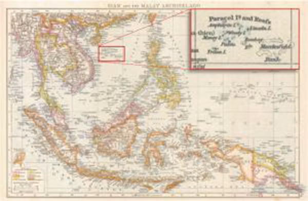 Bản đồ "Siam and the Malay Archipelago" do The Times Atlas- Printing House Square xuất bản tại London, Anh vào năm 1896.