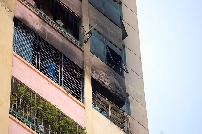 Hiện trường vụ cháy tại chung cư A4.