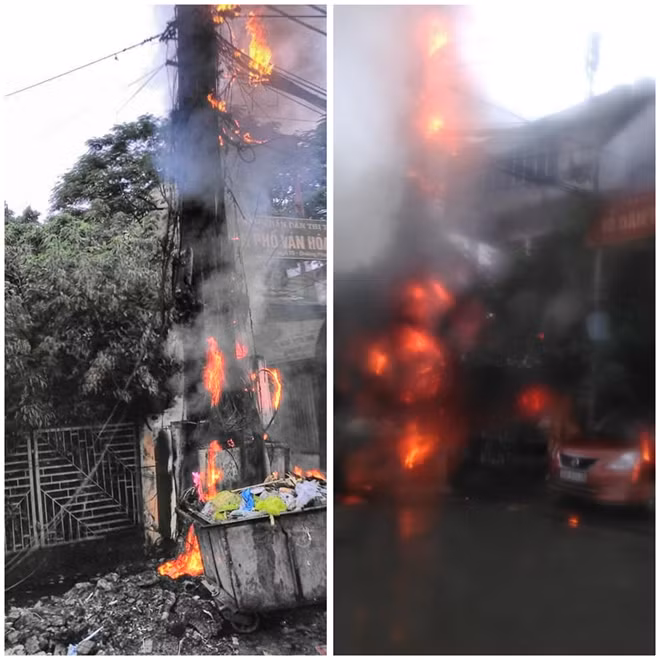 Hiện trường vụ cháy cột điện.