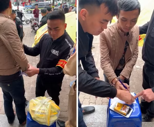 Đối tượng Huy bị tổ công tác Y9/141 bắt giữ với ma túy giấu trong túi xoài.