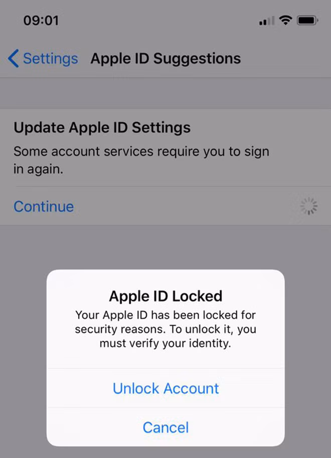 Thông báo Apple khóa tài khoản Apple ID