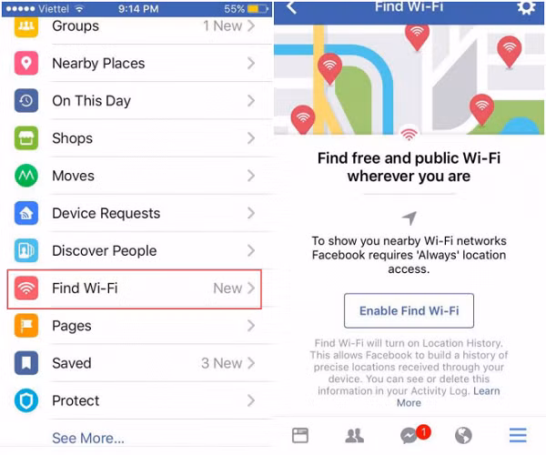 Kích hoạt tính năng tìm Wifi miễn phí trên IOS.