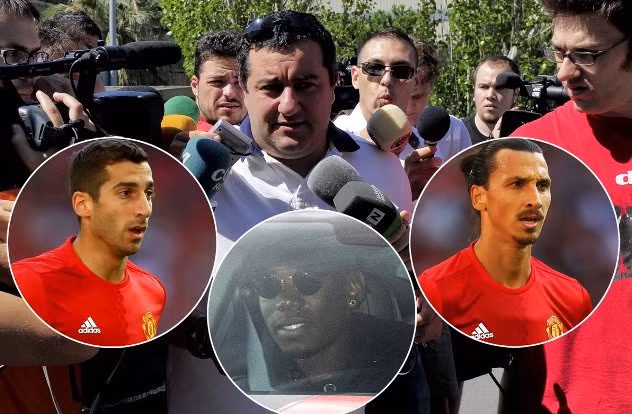 3 ngôi sao cập bến Old Trafford hè này đều là thân chủ của Raiola. Từ trái qua: Mkhitaryan, Pogba, Ibrahimovic.